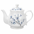 Teiera in porcellana bianca e blu 1.00 L con decoro floreale