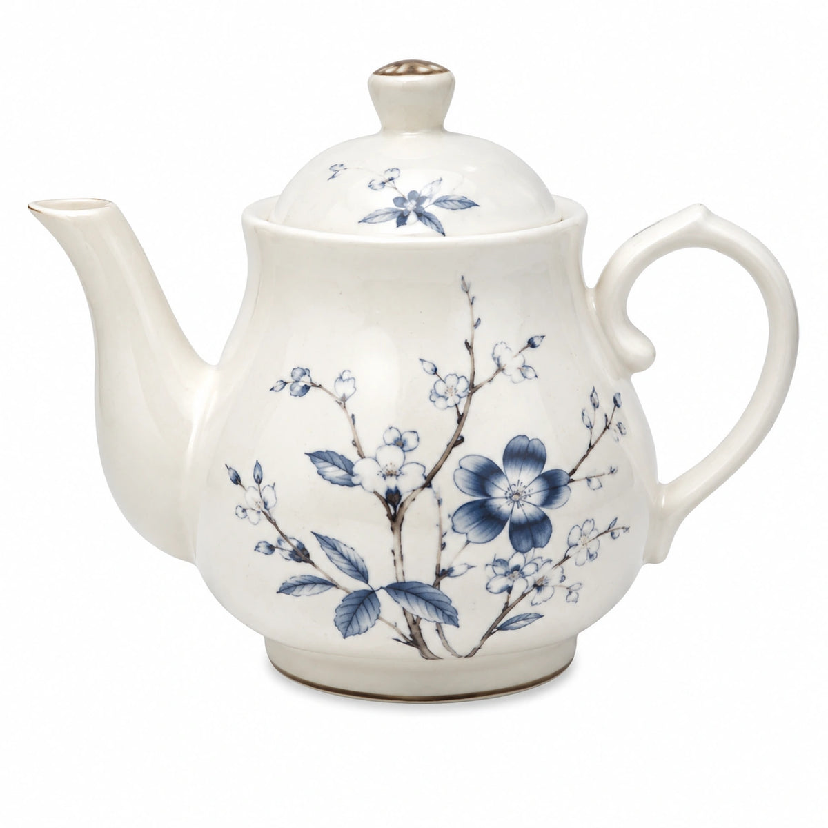 Teiera in ceramica 1.00 L bianco/blu floreale con coperchio