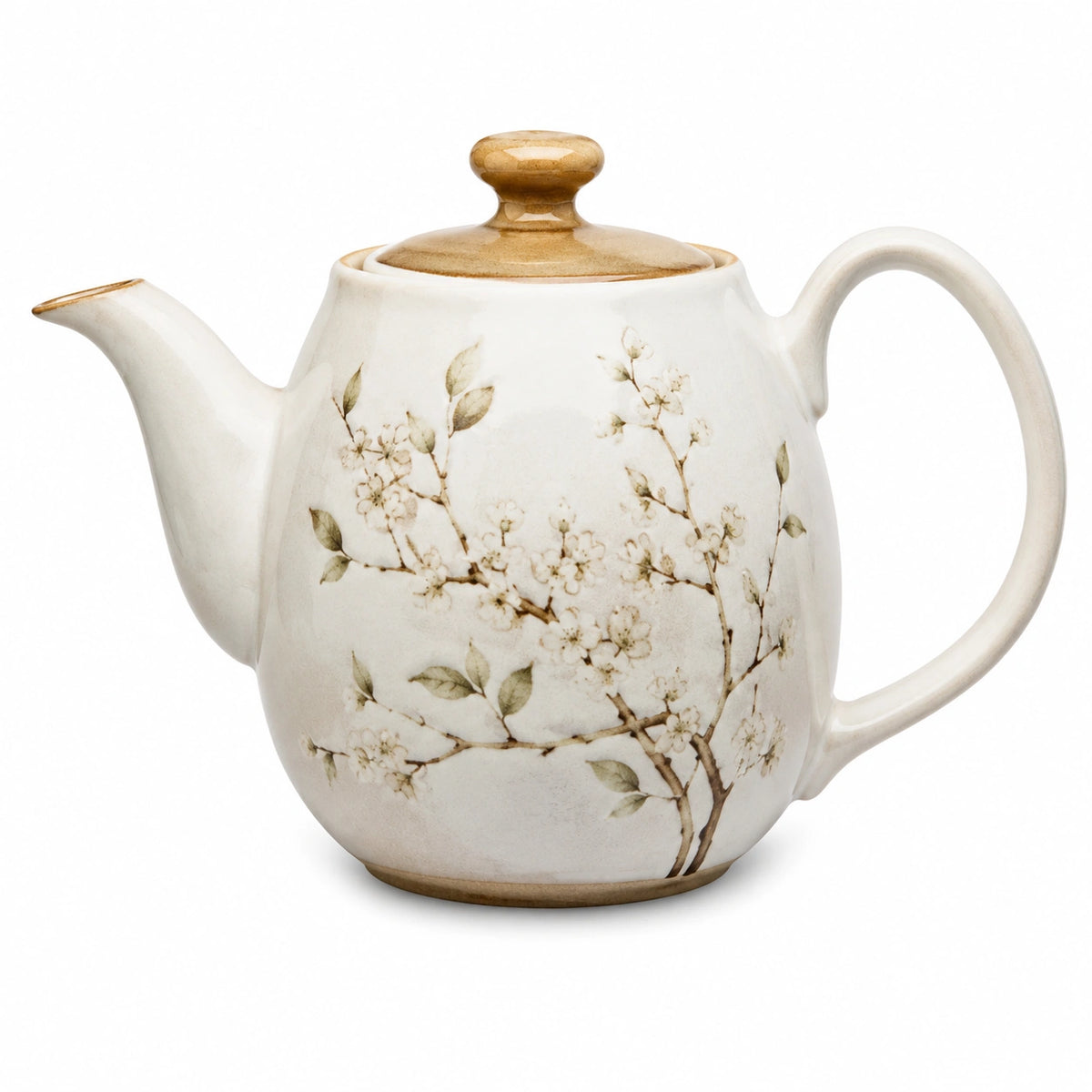 Teiera 1.20 L in ceramica avorio con motivo floreale - stile classico per tè e tisane