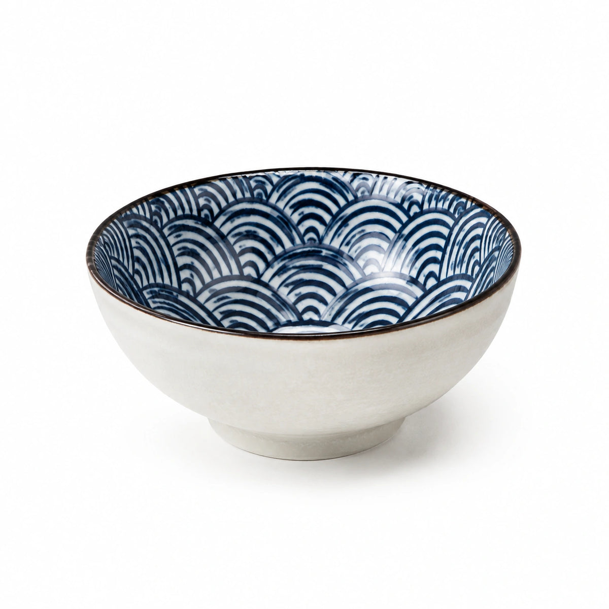 Ciotola in ceramica 15 cm bianca e blu con motivo a onde per alimenti