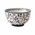 Ciotola in ceramica 18 cm bianco/blu/rosso con motivo botanico per tavola