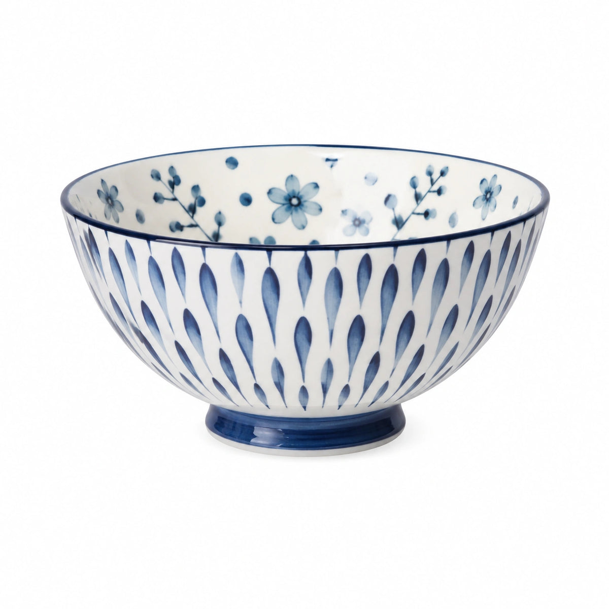 Ciotola in ceramica 18 cm bianco/blu decorata floreale per servire