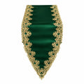 Runner da tavola 180 x 33 cm in tessuto verde con bordo ricamato dorato decorativo