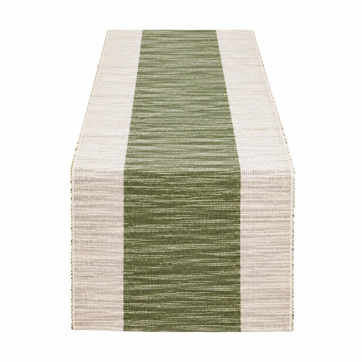 Runner da tavola 180 x 40 cm in tessuto verde e beige a righe tessute