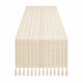 Runner da tavola 180 x 33 cm in tessuto avorio con frange stile boho