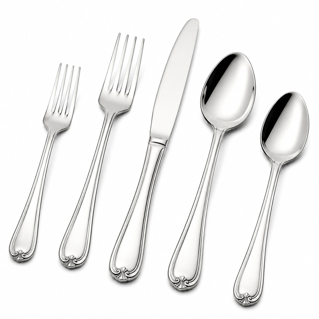 Set di posate 5 pezzi in acciaio inox argento stile classico