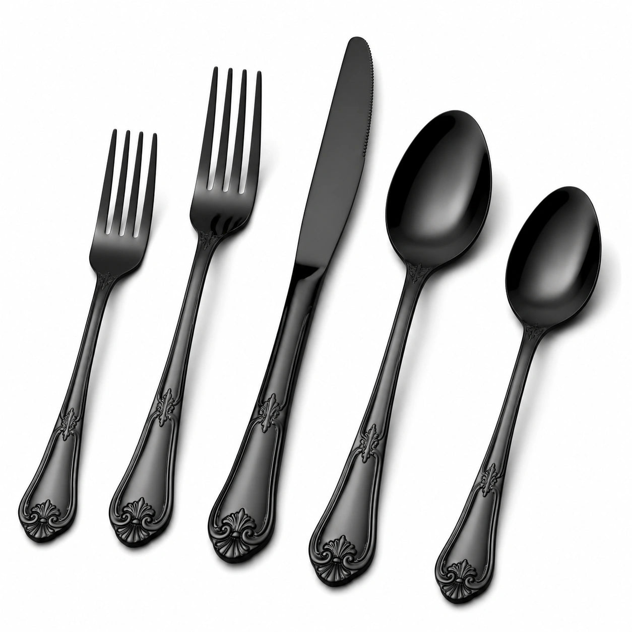 Set posate 5 pezzi in acciaio inox nero - stile classico per tavola