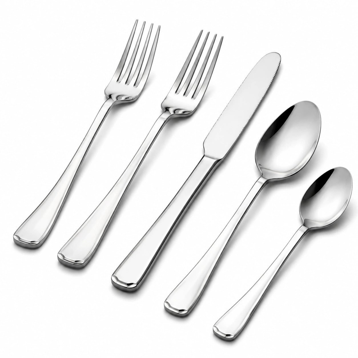 Set posate 5 pezzi in acciaio inox argento lucido per tavola