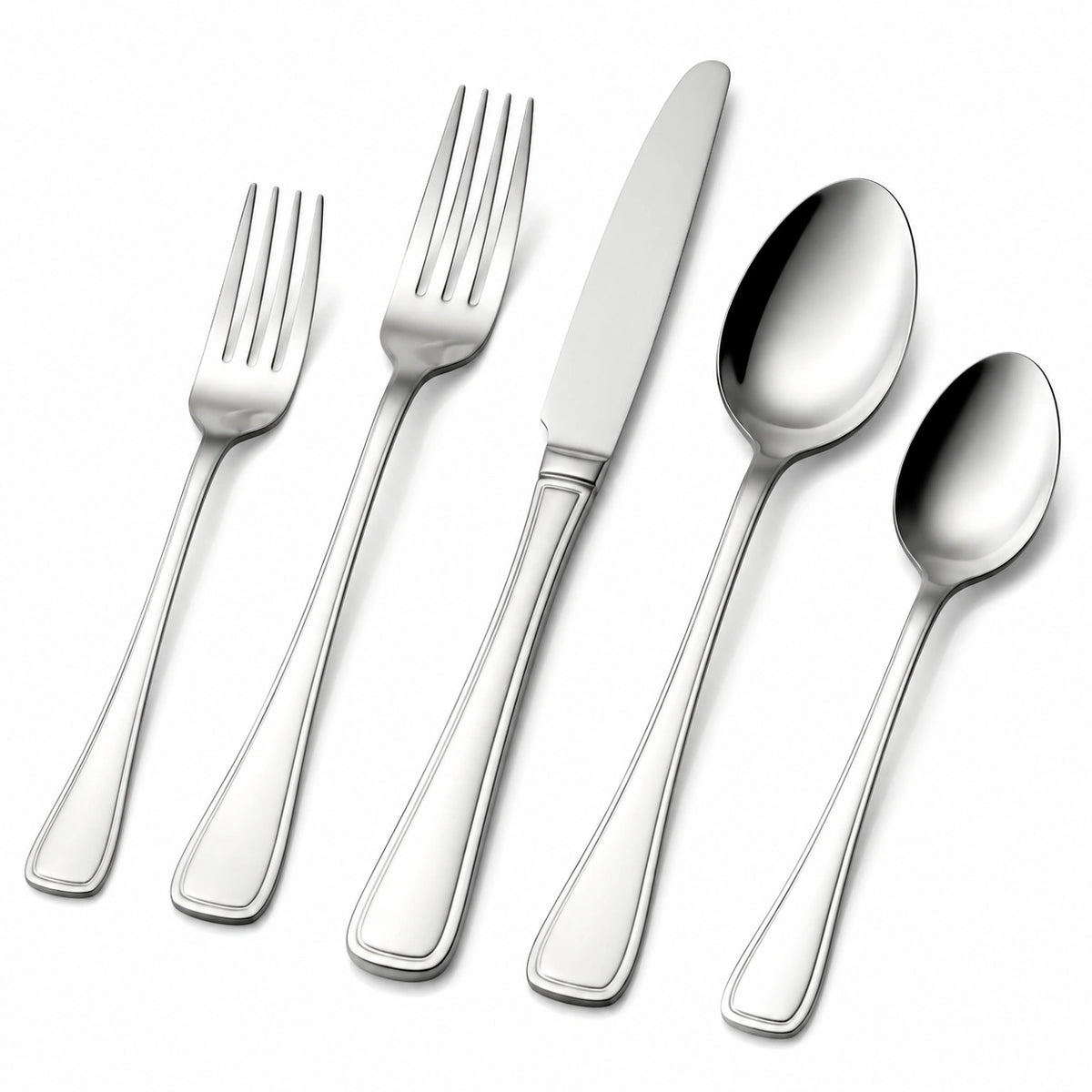 Set posate da tavola 5 pezzi in acciaio inox argento stile classico