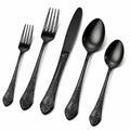 Set posate 5 pezzi in acciaio inox nero con decoro floreale stile classico
