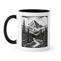 Tazza in ceramica 325 ml bianca e nera con paesaggio montano - manico ampio