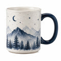 Tazza in ceramica 350 ml bianca e blu con paesaggio montano 8.5 x 10 cm