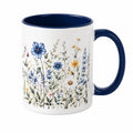 Tazza in ceramica 330 ml bianca e blu con fiori - manico ergonomico