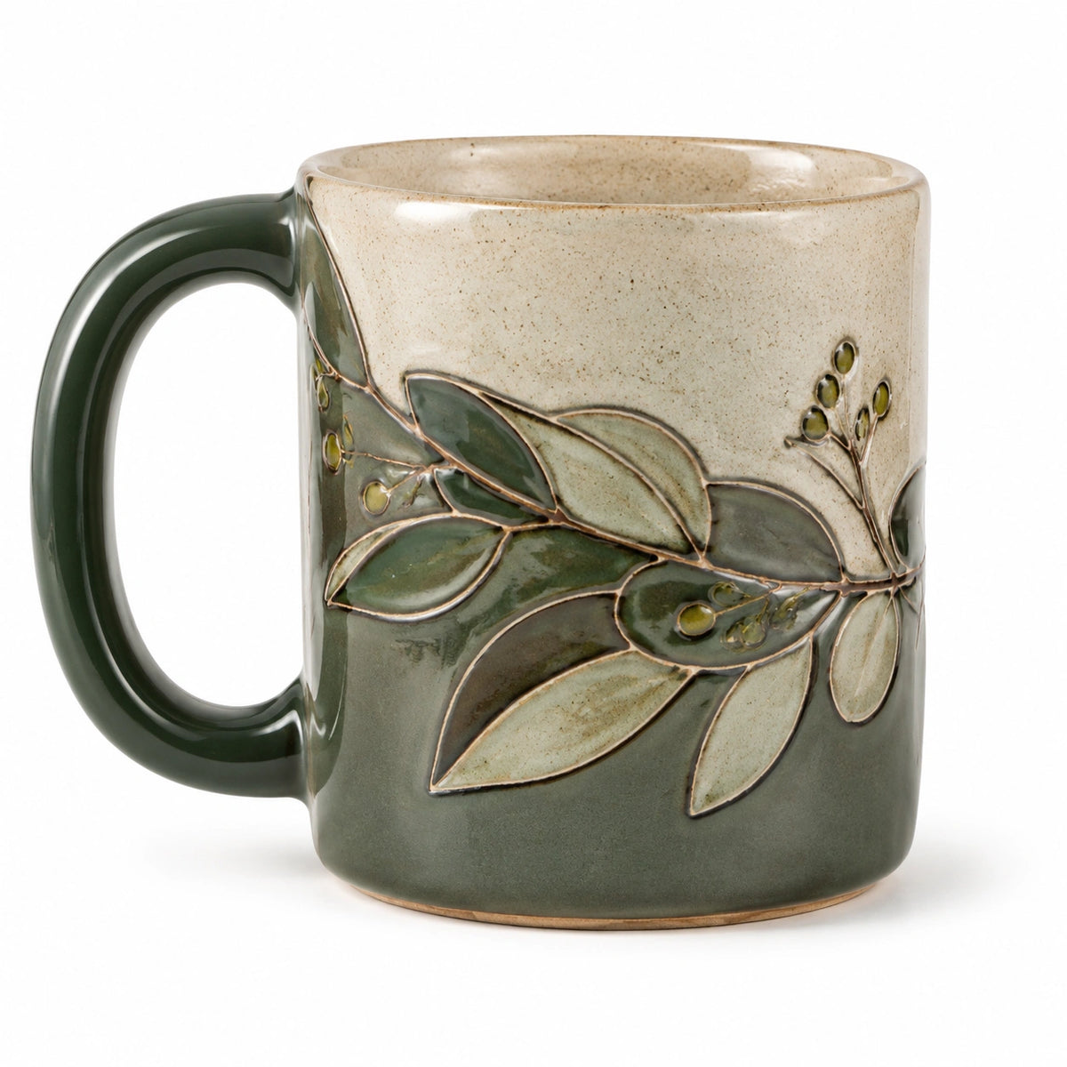 Tazza in ceramica 400 ml verde e beige per bevande calde stile botanico