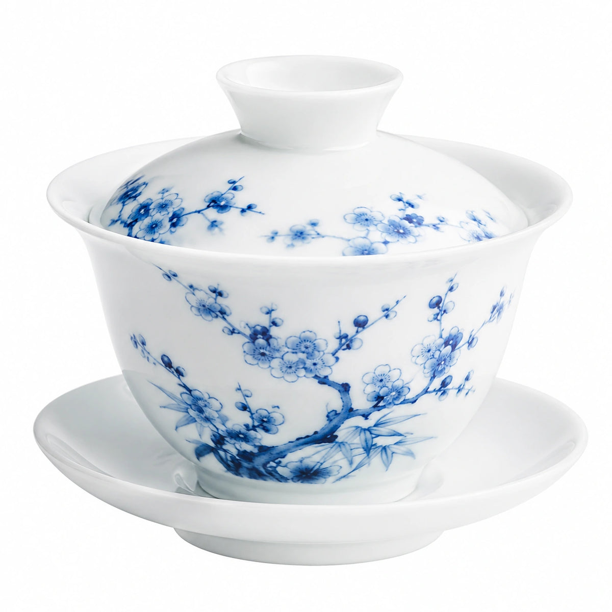 Tazza da tè Gaiwan 150 ml in porcellana bianca e blu con coperchio - stile tradizionale