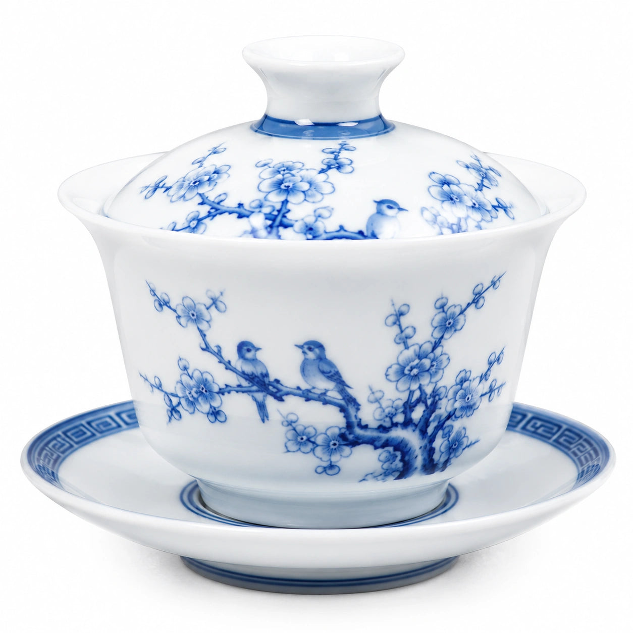 Gaiwan in porcellana 150 ml bianco e blu con motivo floreale