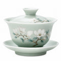 Gaiwan da tè in porcellana 150 ml verde chiaro con decoro floreale