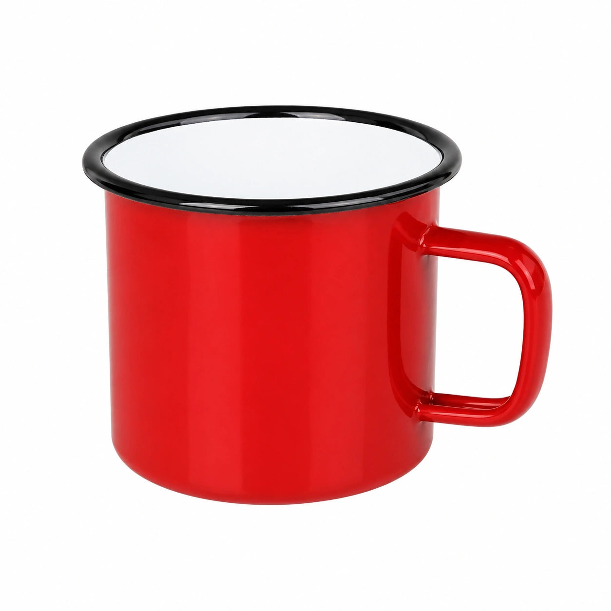 Tazza smaltata 350 ml rosso e nero - 9 x 9 cm con manico per bevande calde e fredde