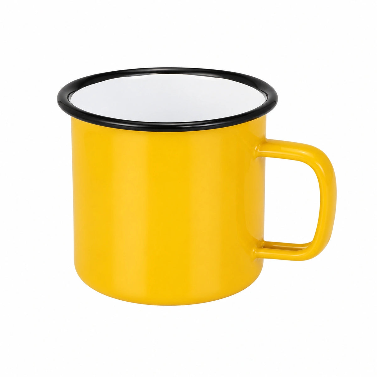 Tazza smaltata 350 ml in metallo giallo con bordo nero - stile vintage